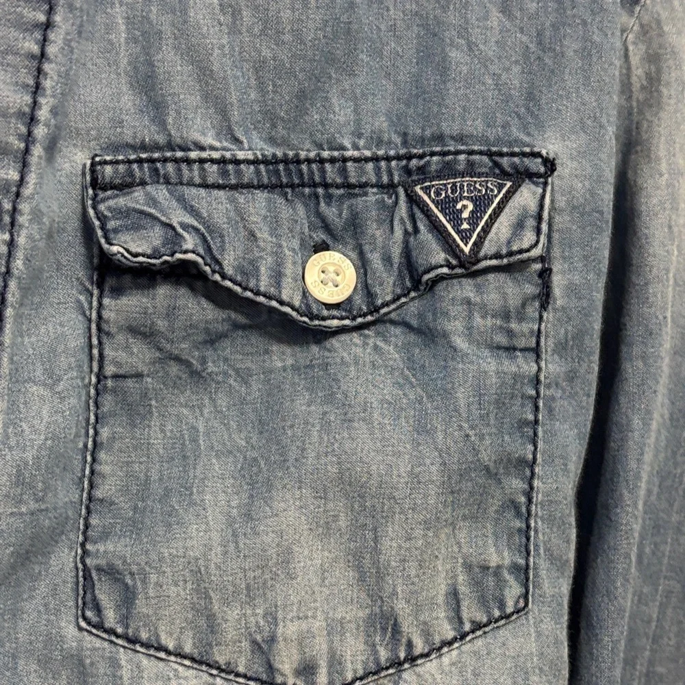 Guess Blue Denim Hooded Shirt Sz S - Picture 6 of 13